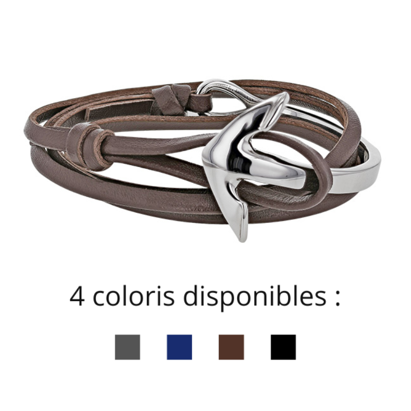 Bracelet Lacet Cuir et Ancre Marine