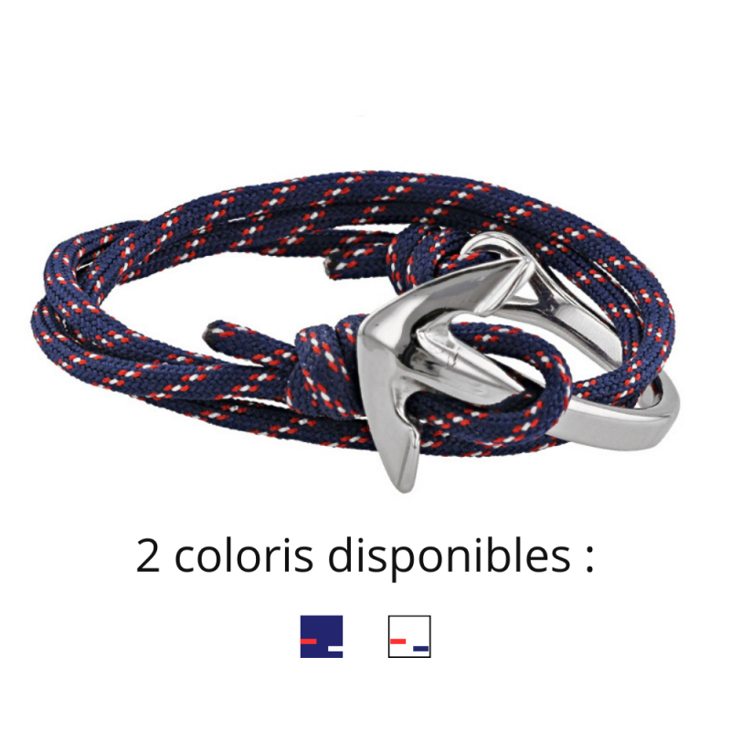 Bracelet cordon triple tour bleu Ancre Marine