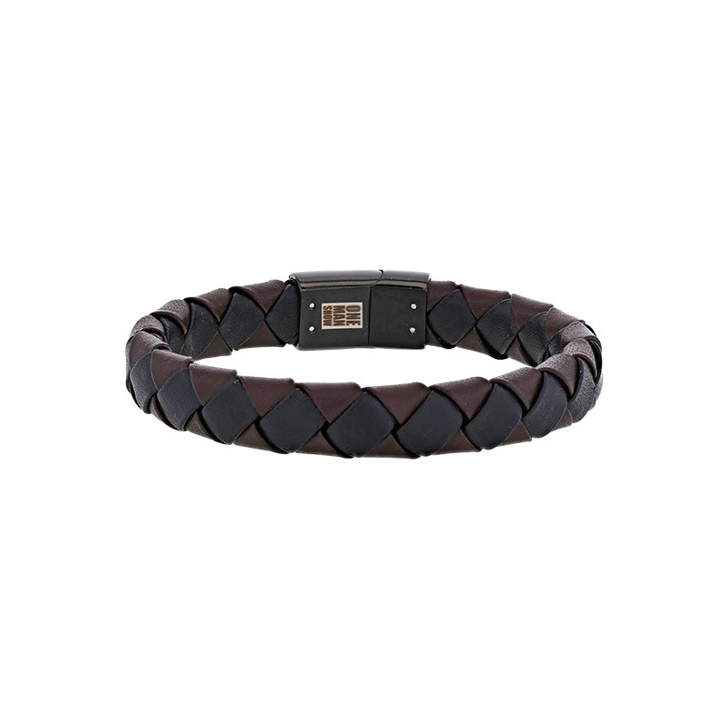 Bracelet Cuir Tressage Noir et Marron