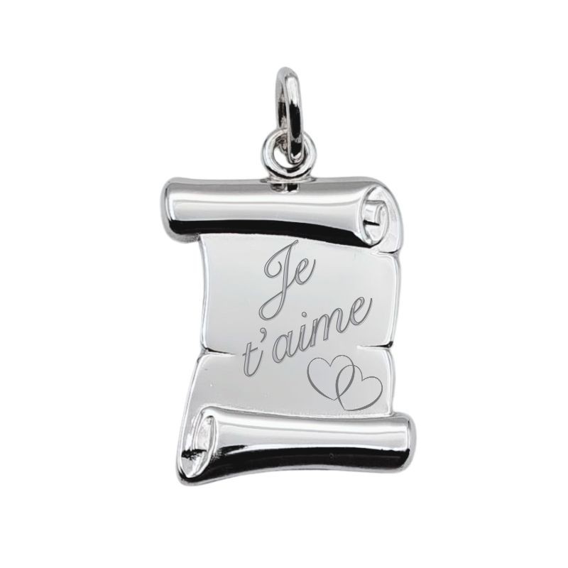 Pendentif Parchemin Je t'aime Argent Rhodié